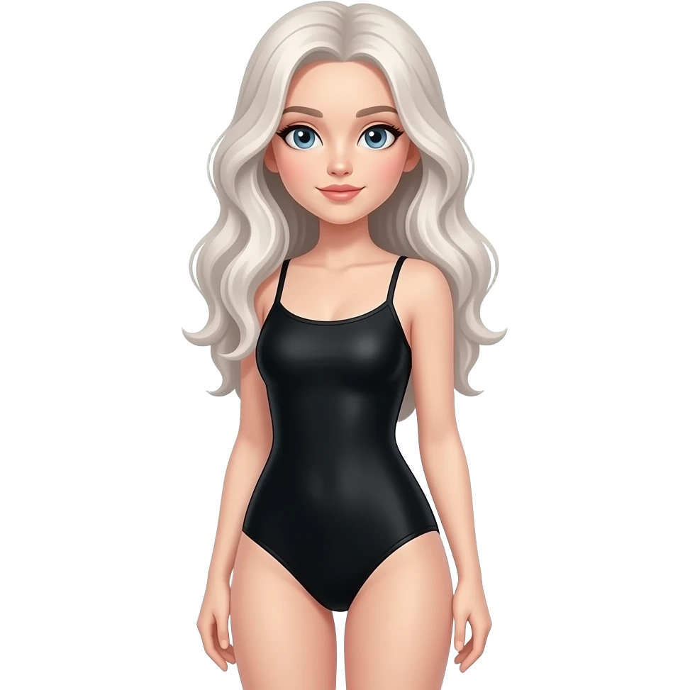 Full body white girl long hair wearing black swimsuit emoji