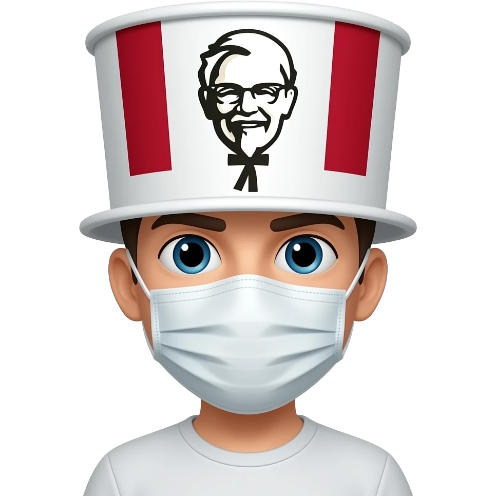 White mask wearing a KFC bucket like a hat emoji