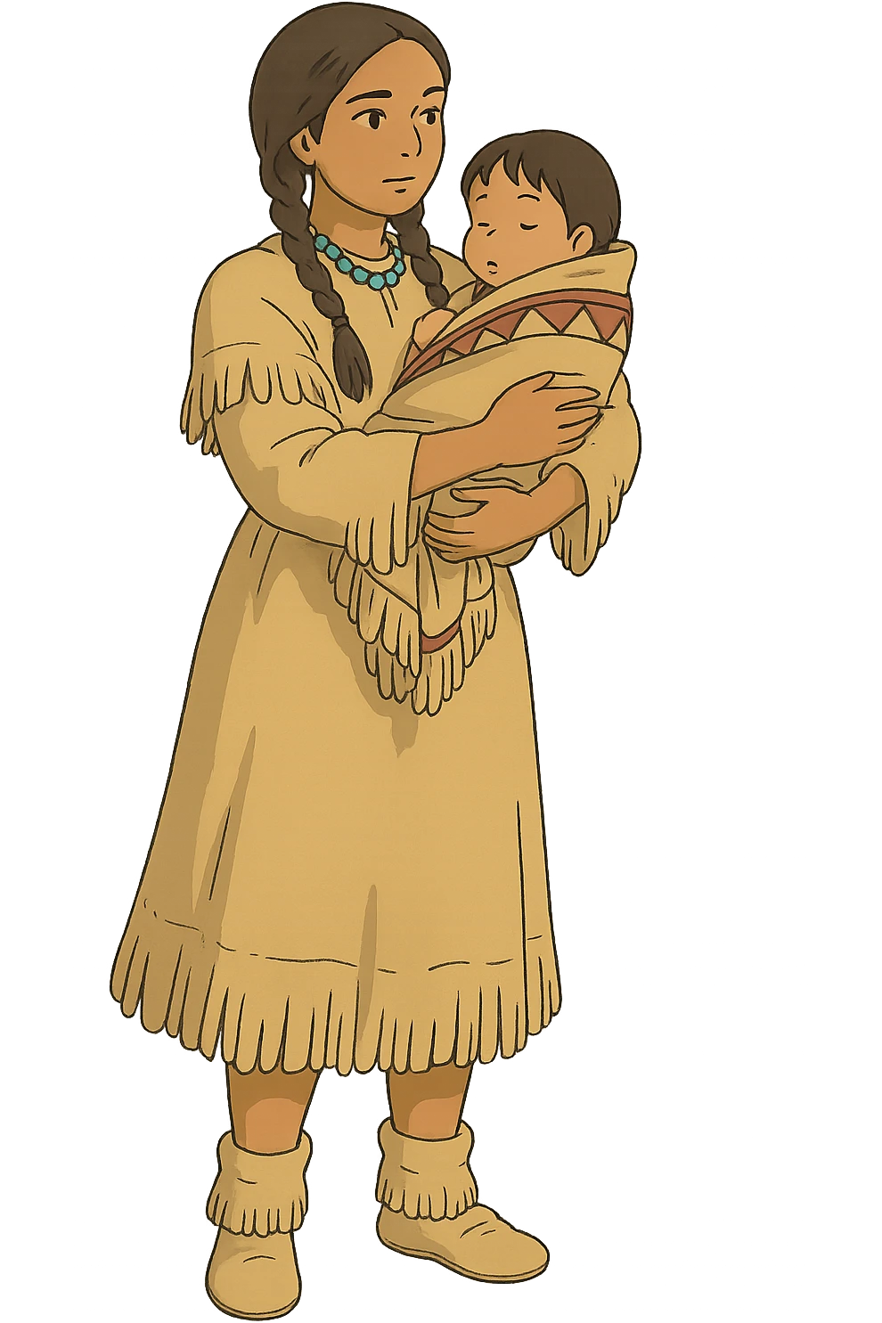 The Full body of A native American woman from the 1830s holding her child  emoji