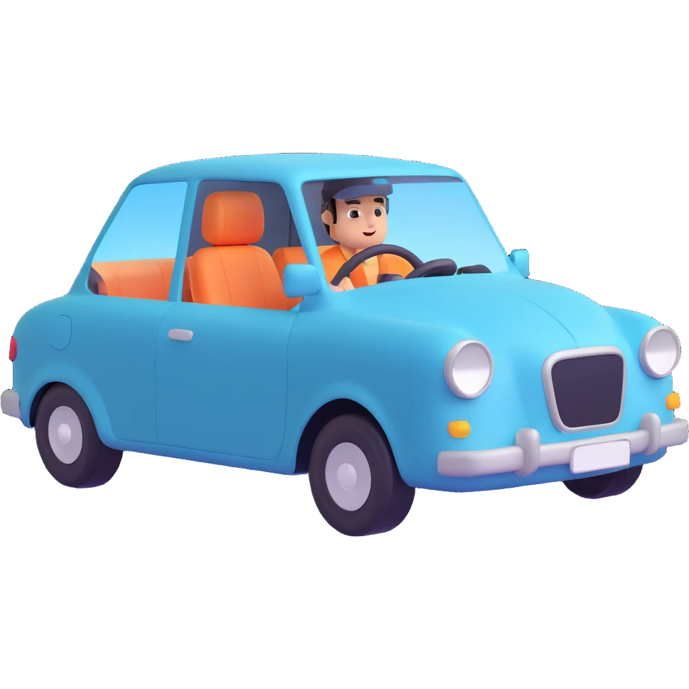 modern car with an AI agent in the driver's seat emoji