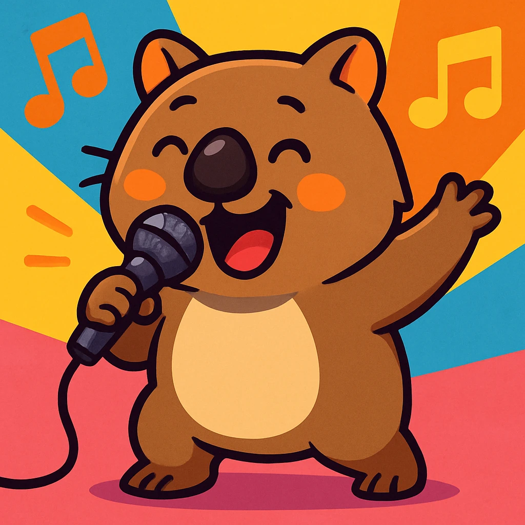 a cartoon style wombat singing into a microphone emoji