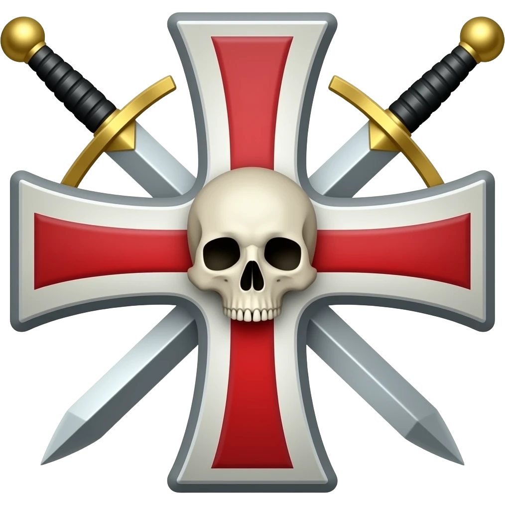 Templar cross with swords in middle and Skull emoji