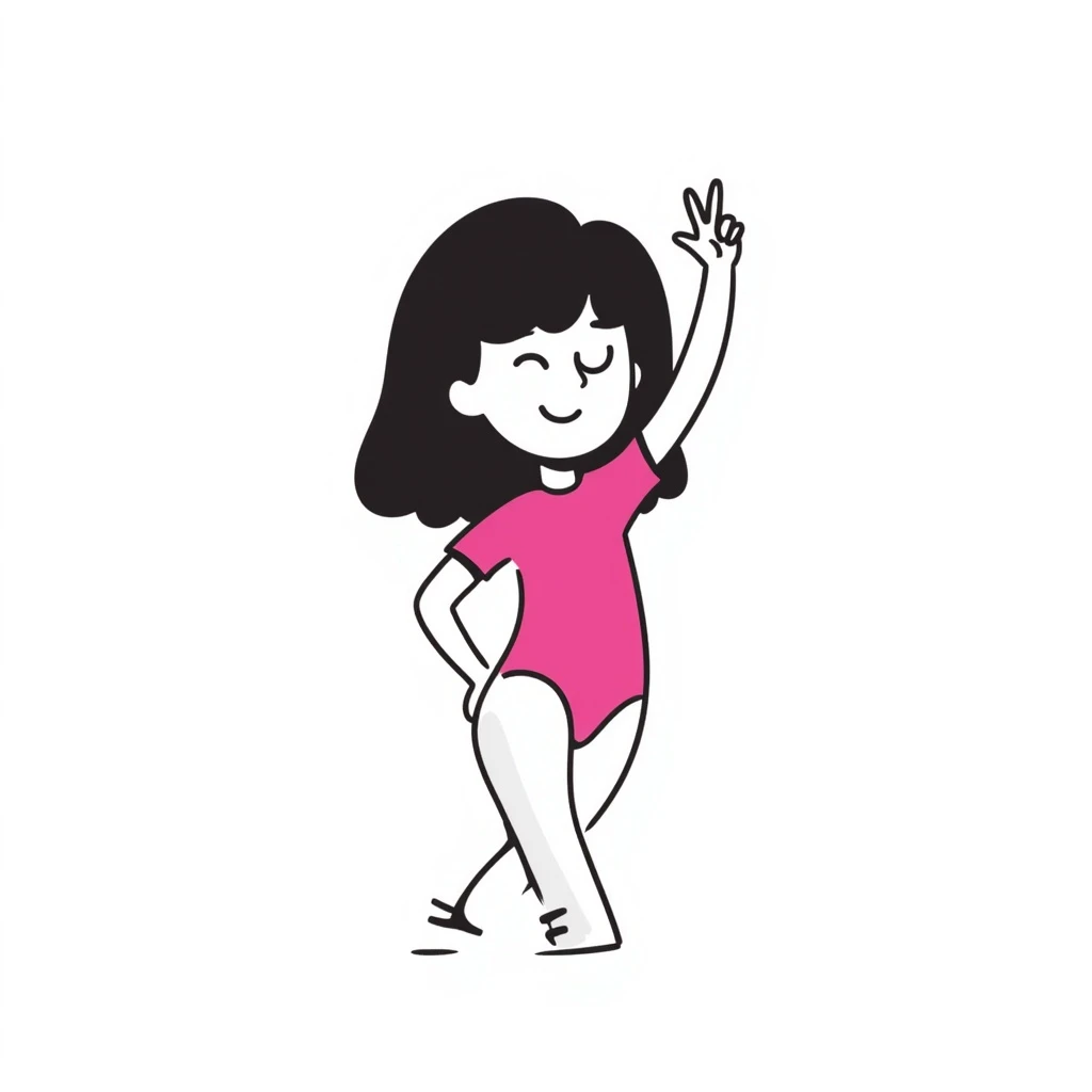 girl in pink bodysuit, black doodle style emoji