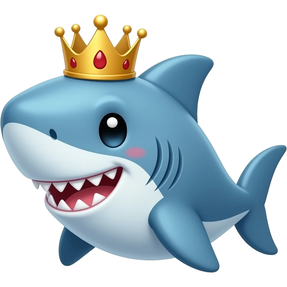 cute cartoon anime shark with crown emoji