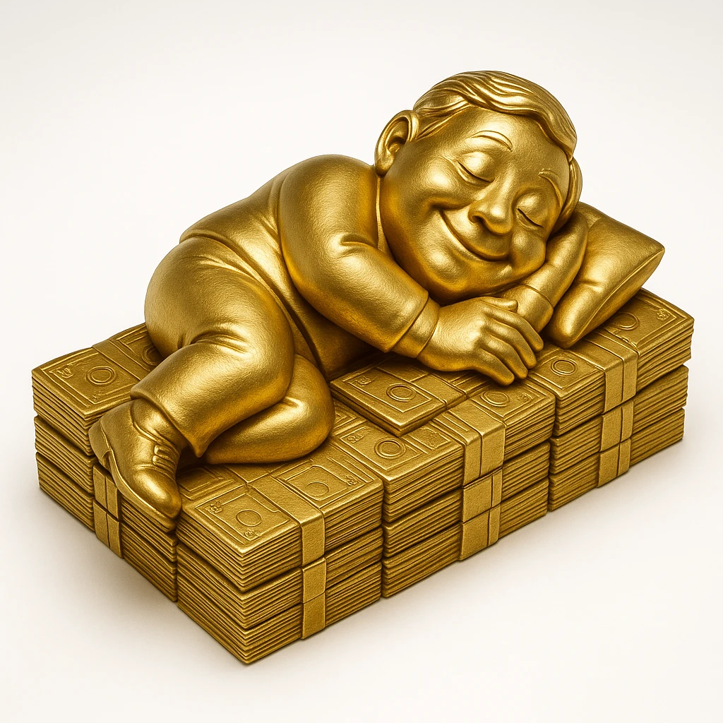 happy person napping on mattress of money emoji