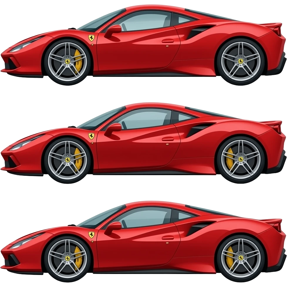 ferrari f enzo, perfect proportions of wheels and tires, front end and rear end and middle of car compressed like a cartoon drawing, exaggerated emoji