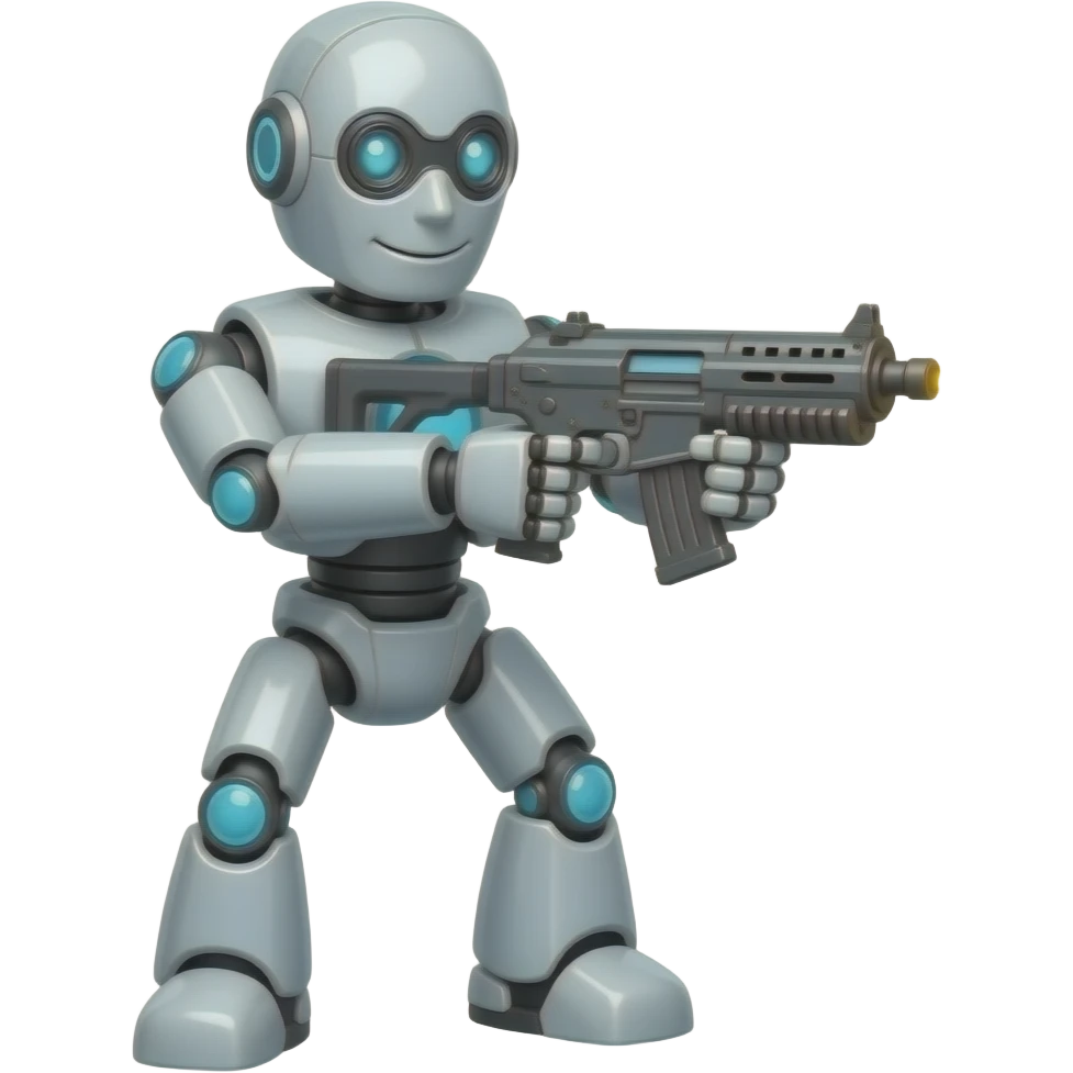 Un robot con una arma disparando emoji