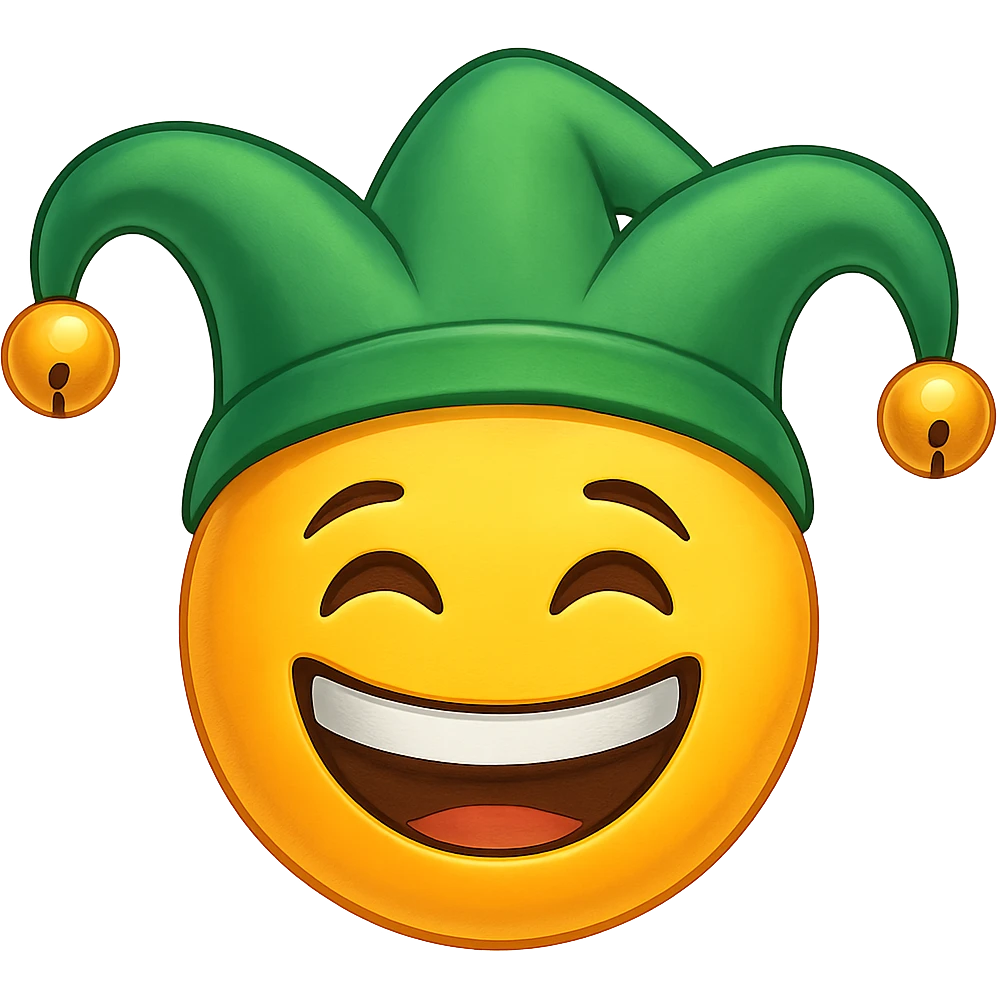 yellow face with green jester hat emoji, digital illustration emoji