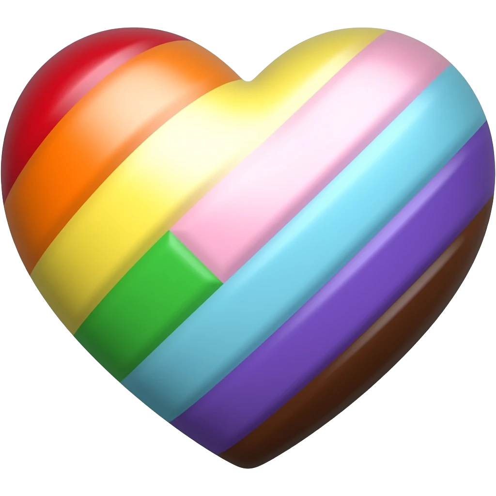 Progress flag heart red, orange, yellow, green, blue, violet, white, pink, light blue, brown, black emoji