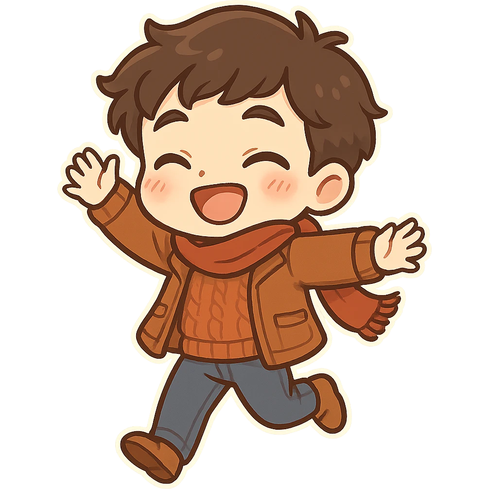 一个穿着秋季服装的男孩开心地跳舞 emoji