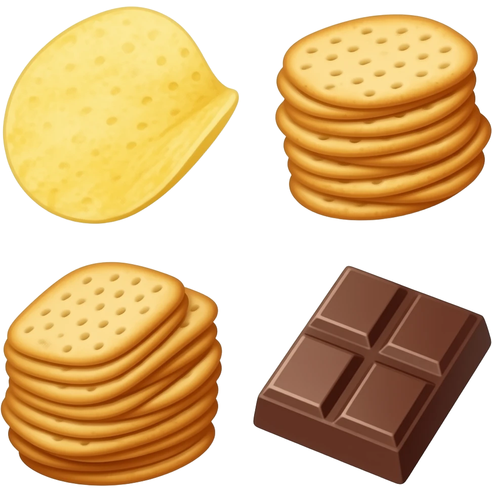 vector flat potato chips, crackers, chocolate emoji
