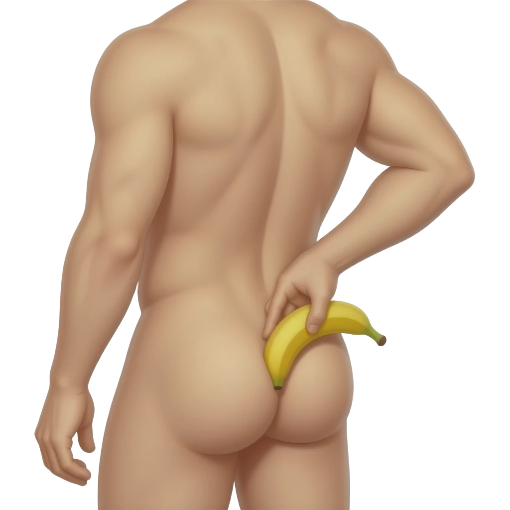 sexy naked blond guy with glasses put a banana in his ass emoji