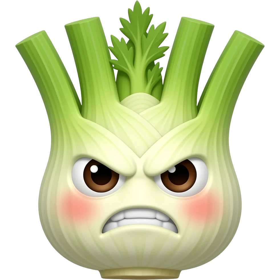 Fenouil rond joues rouges, yeux marrons, énervé emoji