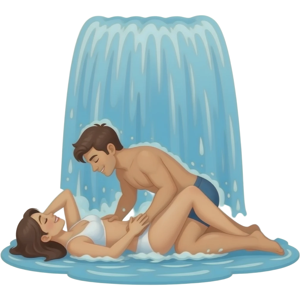 Waterfall with a couple having sex underneath emoji