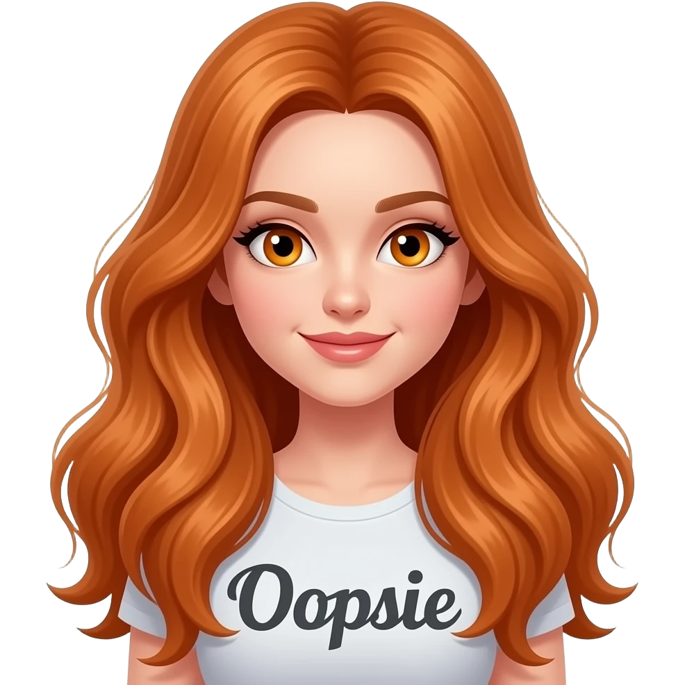 sexy girl with overlong ginger hair and ginger eyes a top with Oopsie... written on it emoji