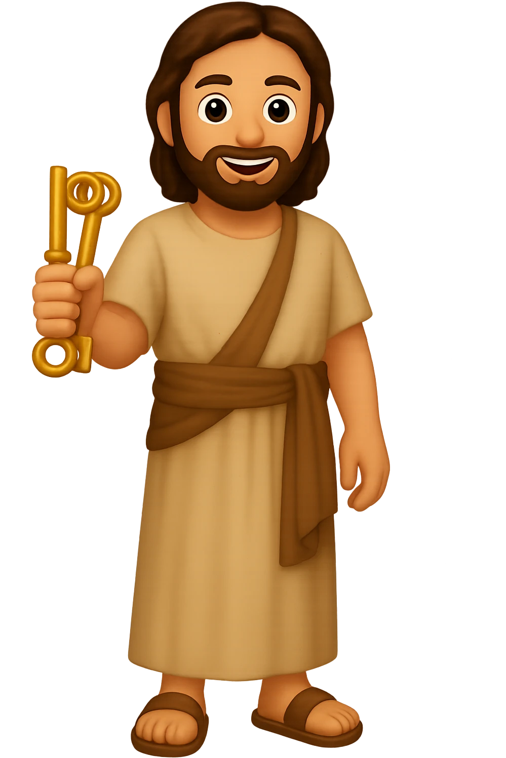 Create a fullbody apostle Peter in high detail, emoji style, wearing plain robes like the reference image, holding keys, standing pose. The style should resemble emoji style with clear details and colors. emoji
