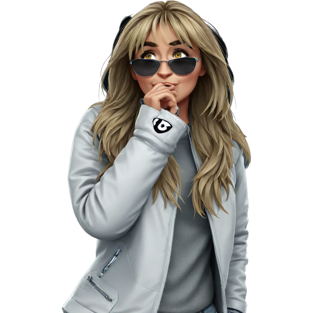 girl holding jacket with sunglasses emoji