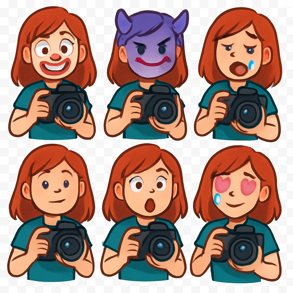 Red hair girl with a camera modern emoji