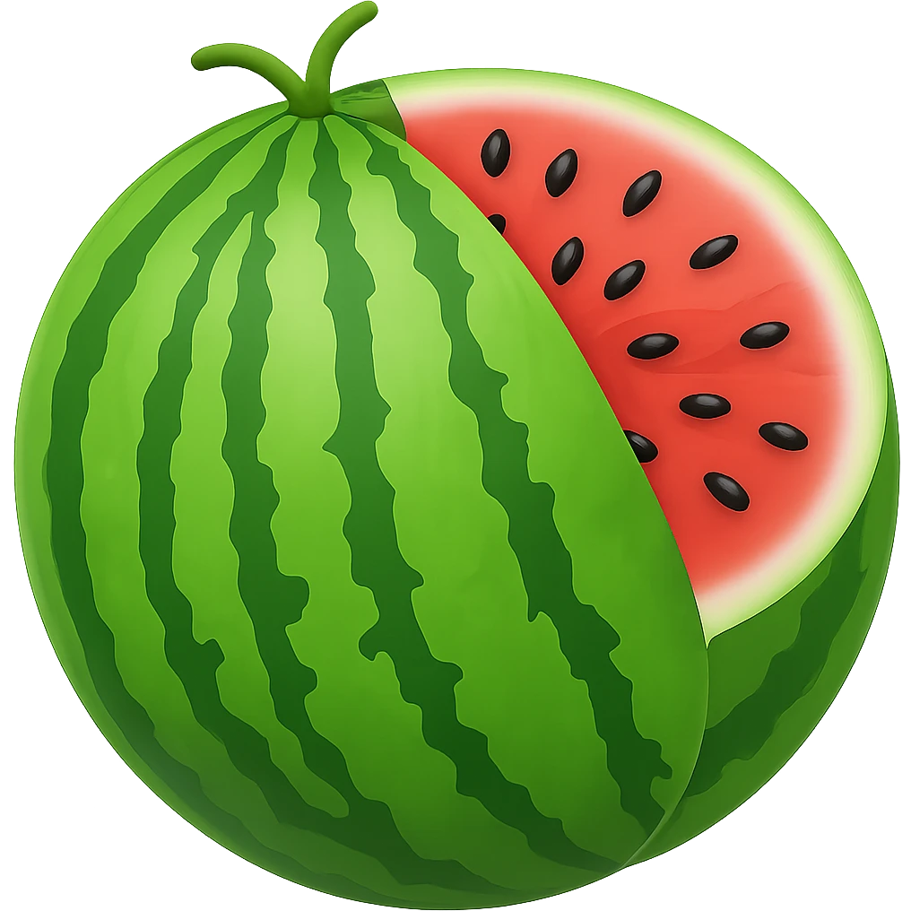Resize the watermelon emoji to be smaller, targeting a file size of 50-100kb, with no background. emoji