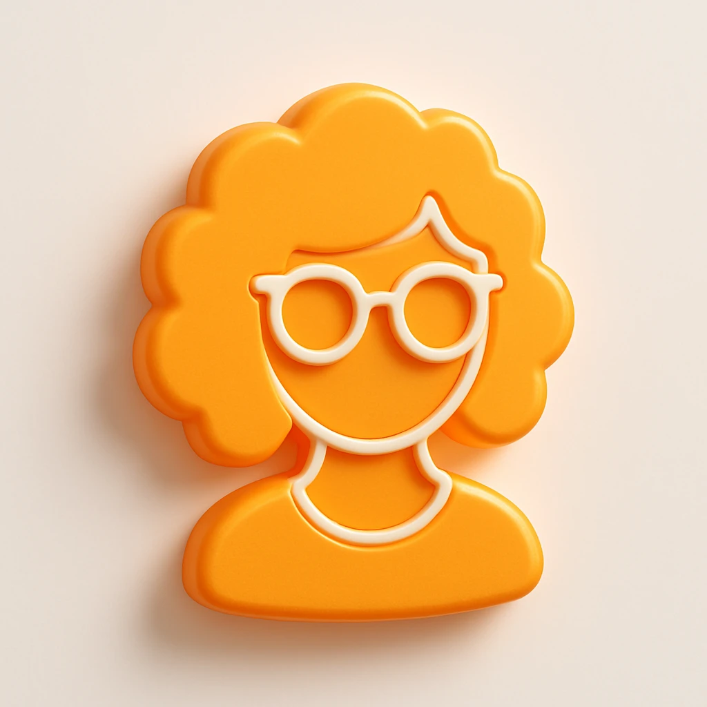 3D orange style head of a woman, with curly hair and glasses emoji