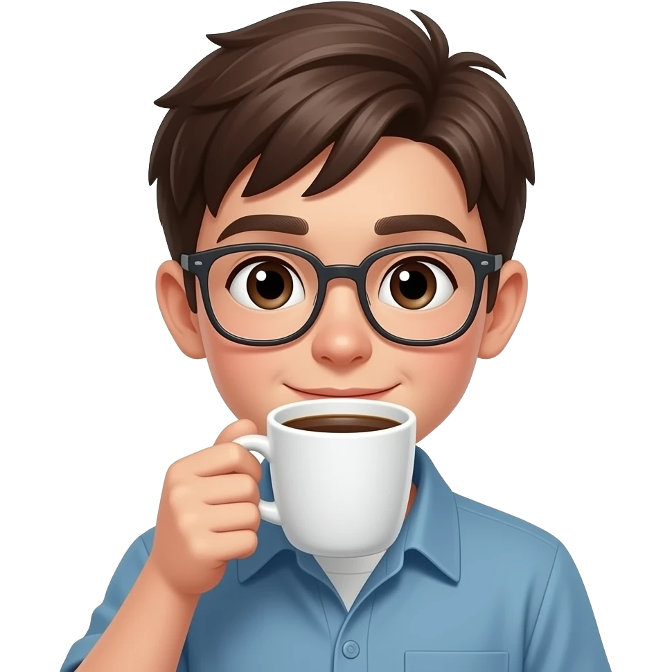 boy with glasses drink coffee emoji