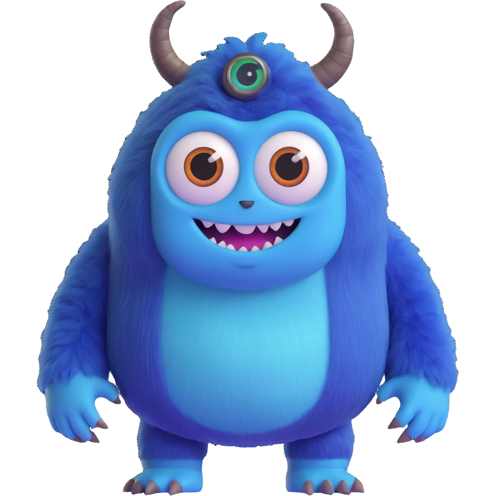 friendly colorful monster with big eyes and fuzzy body like in Monsters Inc emoji