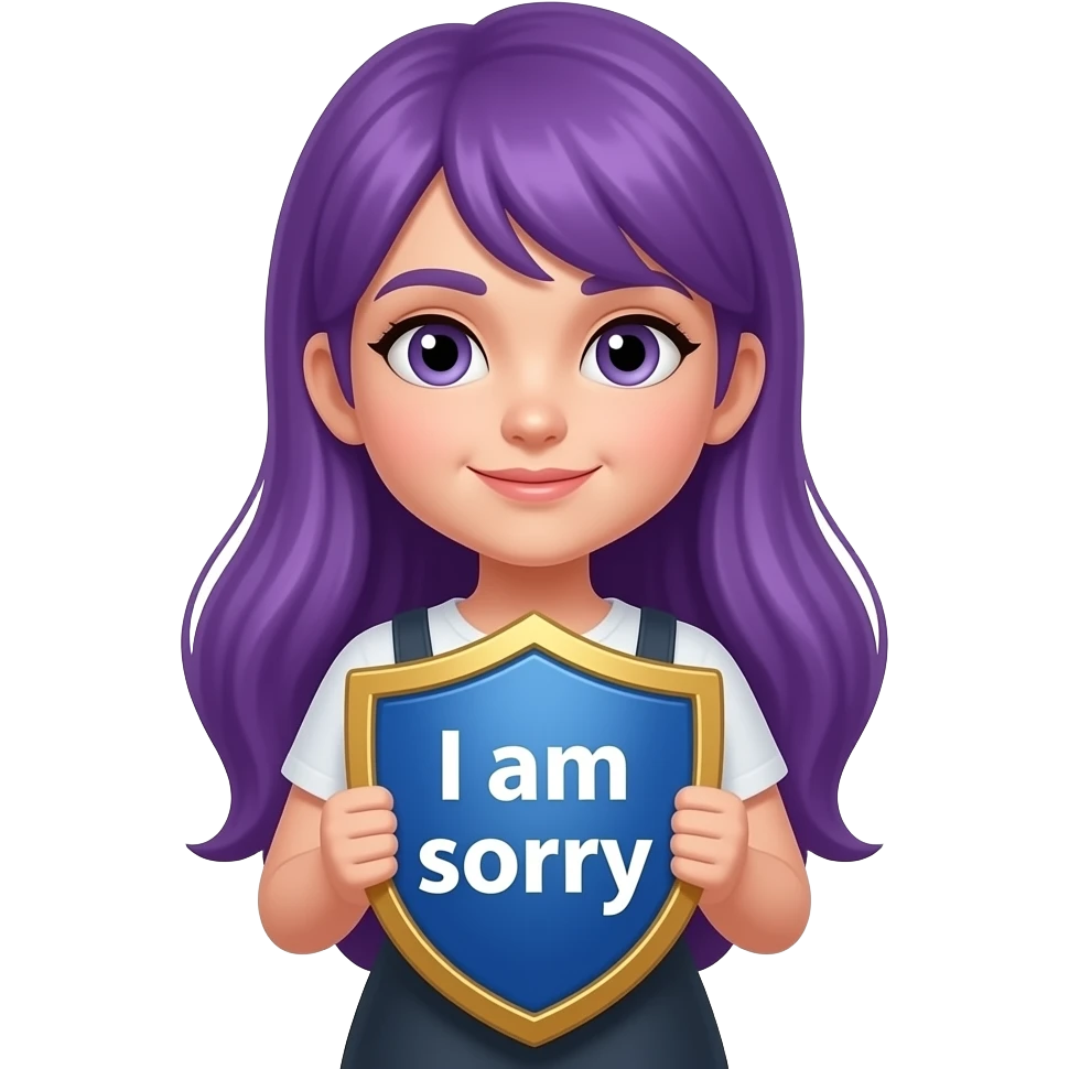 girl with long purple hair with I am sorry shield emoji