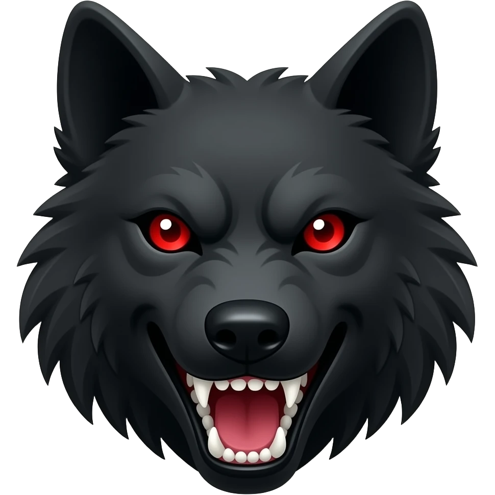Fierce black wolf face with red eyes and sharp teeth emoji