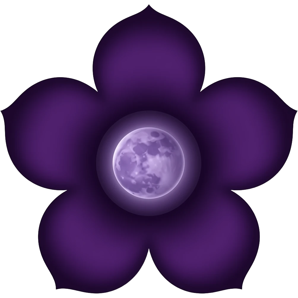 dark purple flower with a purple moon inside emoji