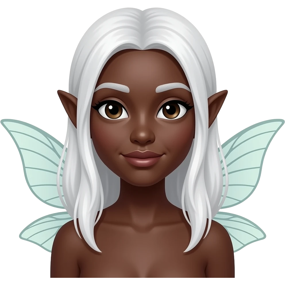 black skinned fairy with white hair beautiful emoji