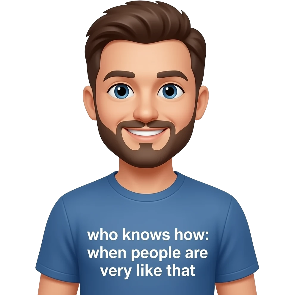 A happy man with a shirt that says ‘quiensabecomo: cuando la gente es muy asi’ emoji