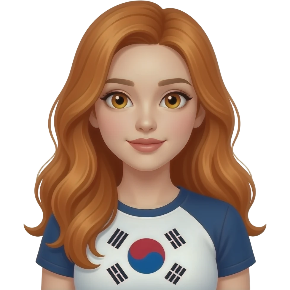 sexy girl with long ginger hair and ginger eyes a top with LOVE KOREA written on it emoji