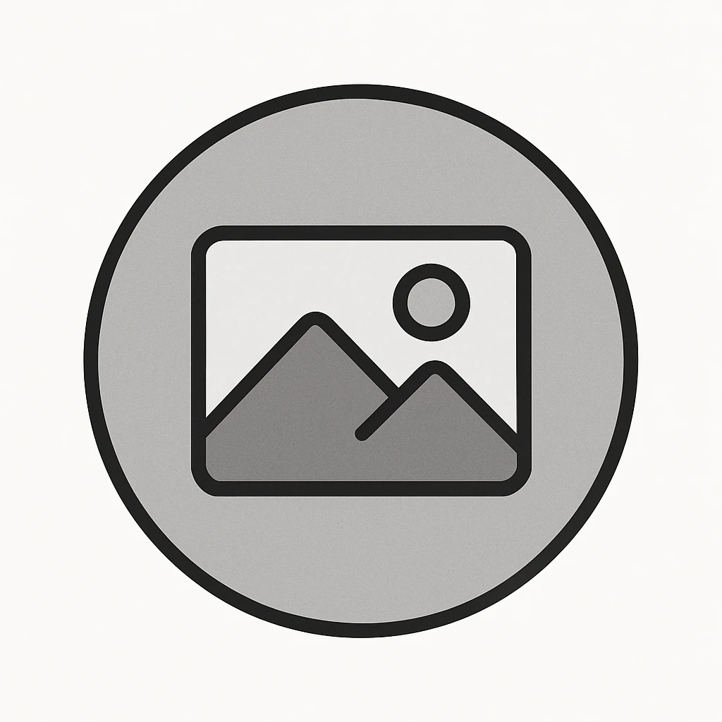 simple image placeholder, gray background, circle shape, generic photo icon in center emoji