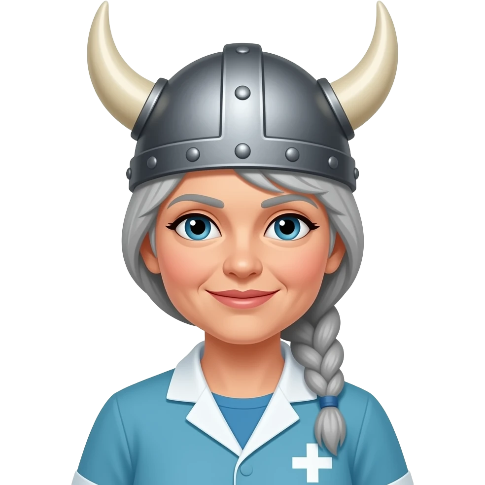 Viking helmet older gray braids, cropped older woman cropped hair  nurse emoji