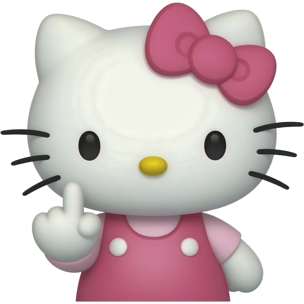 pink Hello Kitty is giving the middle finger (fuck) emoji