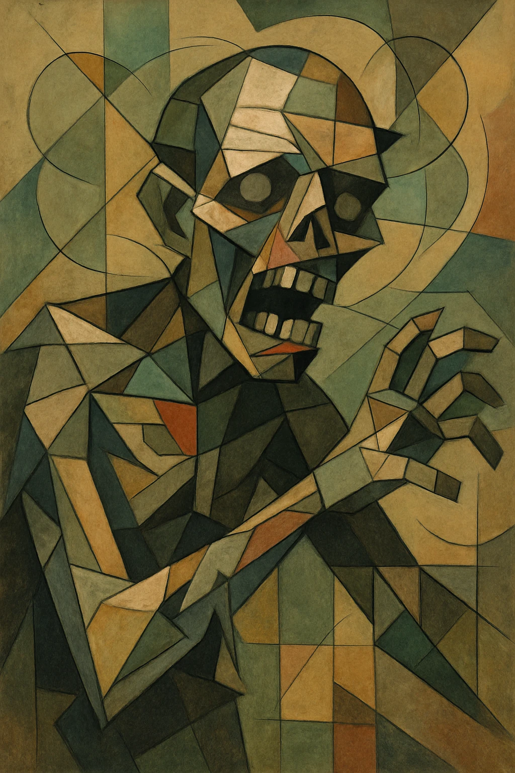 zombie with swirling freeform lines and organic shapes, energetic and dynamic emoji