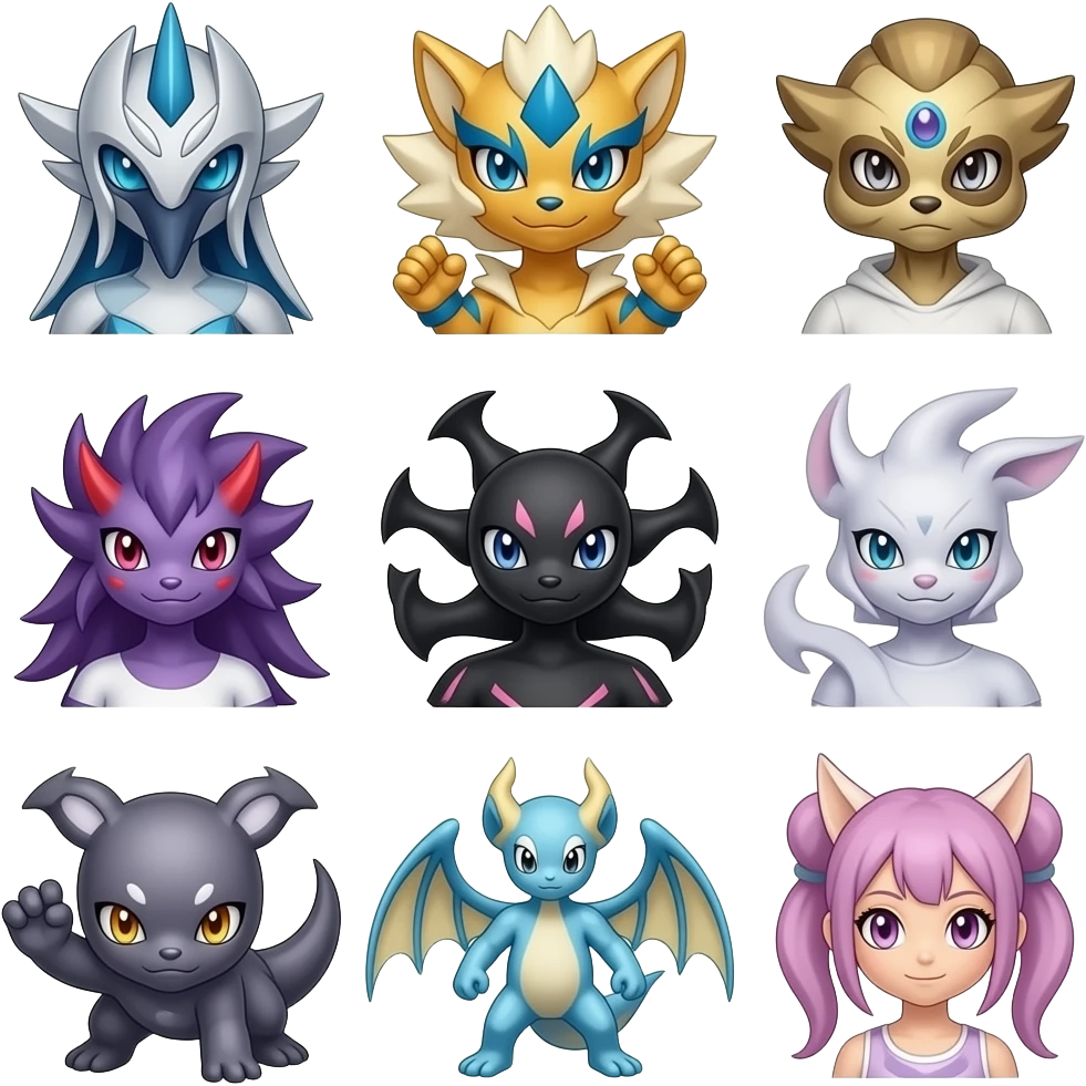 Edgy cool Dialga-Genesect-Miraidon-Darkrai-Deoxys-Giratina-Palkia-Meloetta-fusion emoji