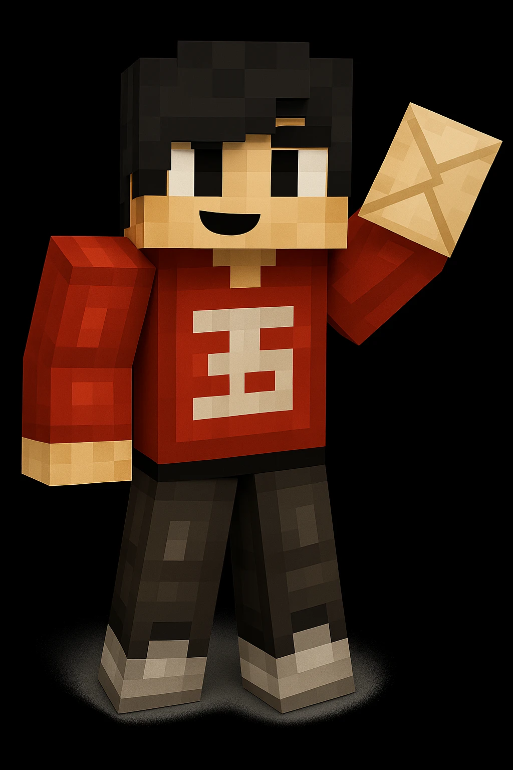 Add a letter in the character's hand, keeping the original Minecraft cartoon style and pose exactly the same. Only add the letter, do not change anything else. emoji