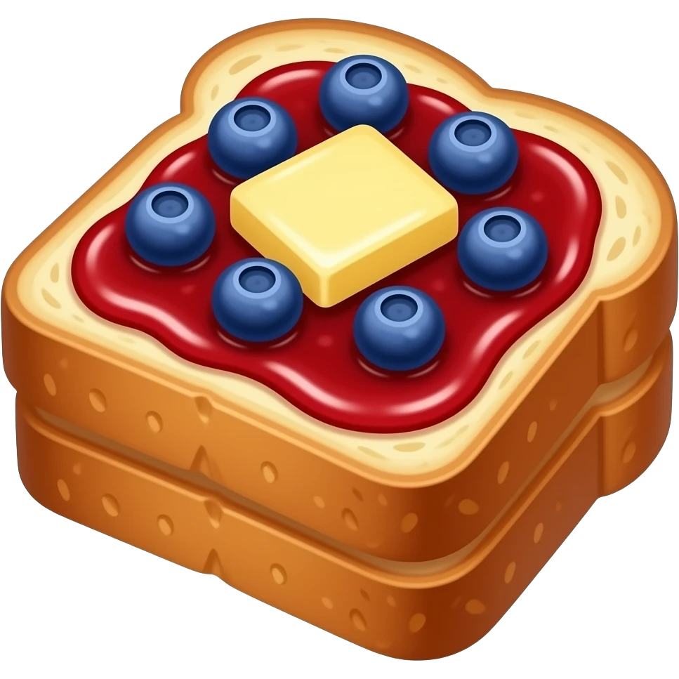 pile of two toasts with melted butter, jam and berries on top emoji