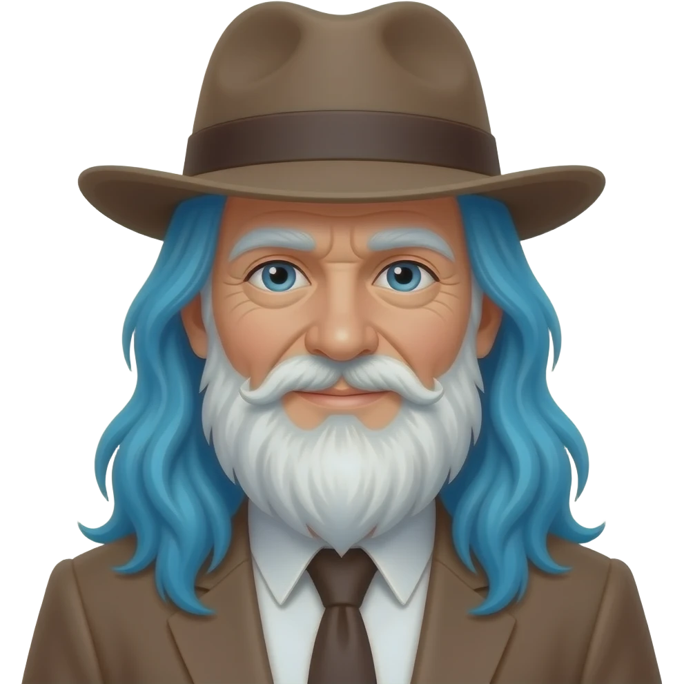 old man with hat and long  vibrant blue hairswith half body close up emoji