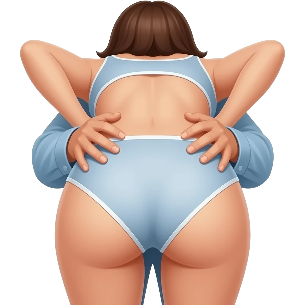woman bent over  showing her ass in panty with a man behind her holding her hips with his two hands on both side facing away from the viewer emoji