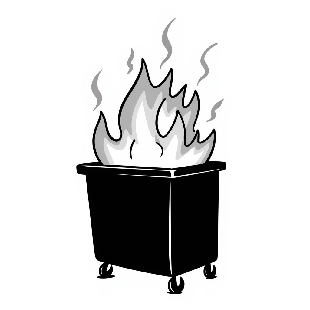 a dumpster on fire, hand drawn doodle style emoji