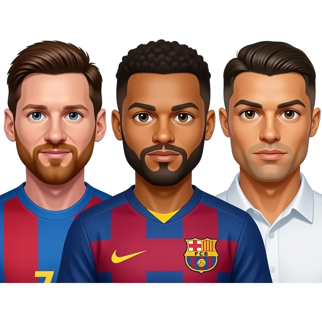 Messi,Neymar and Ronaldo but bald and with a beard emoji
