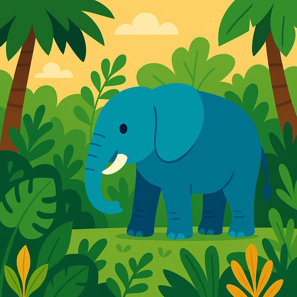 Flat design style elephant in the jungle emoji