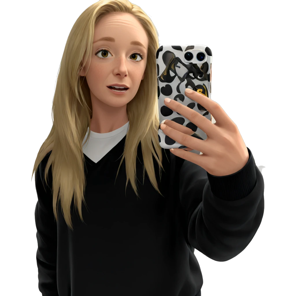 blonde girl in bathroom selfie emoji