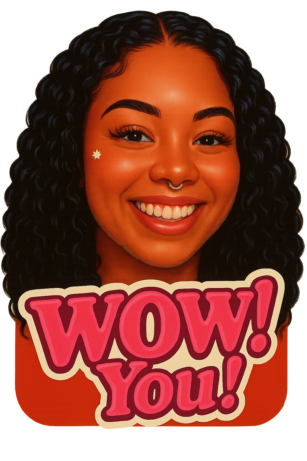 excited smile with mouth closed 
add the words W You! in pink emoji