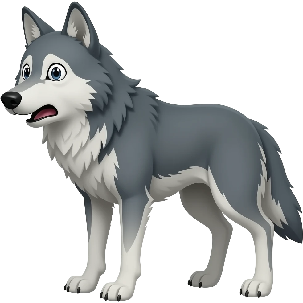 lobo de pie asustado pero que tenga 2 patas pero que este de pie emoji