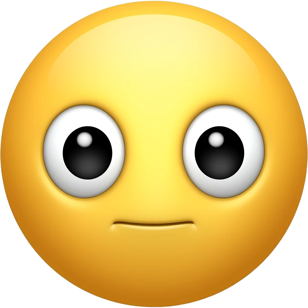 Round Yellow face with big cute eyes more cute And mouth like a little bit Down And make it cute not that much down emoji