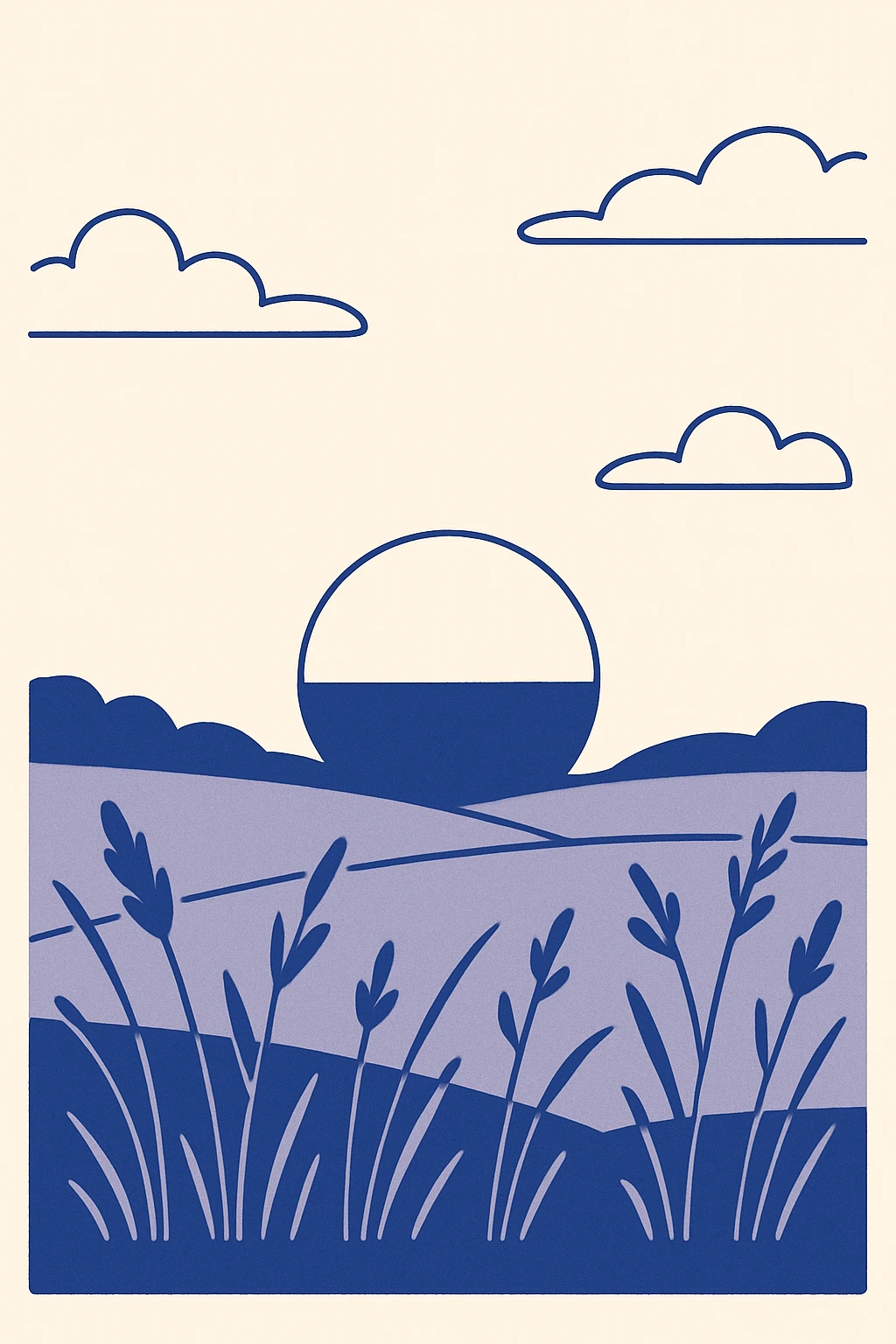 sunset over a beautiful field, minimalist flat design emoji