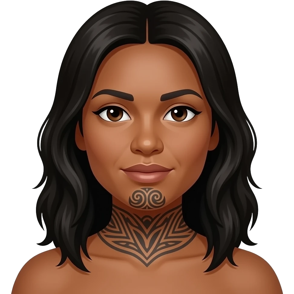 Maori warrior female with moko Kauwae on chin only dark skinned emoji